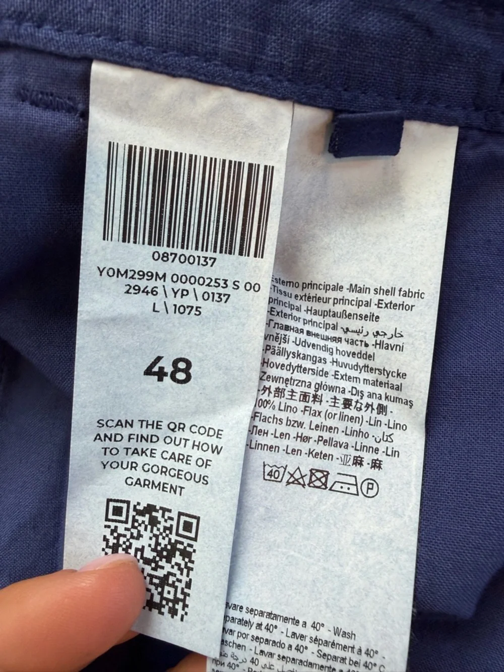 120% Lino Men’s Drawstring Linen Pants Blue Size 48/M